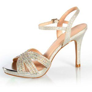 Sweetie's "Spice" Silver Jeweled Open Toe Heels